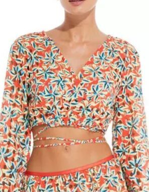 NWT Solid & Striped The Murphy eyelet orange yellow cropped top wrap around size